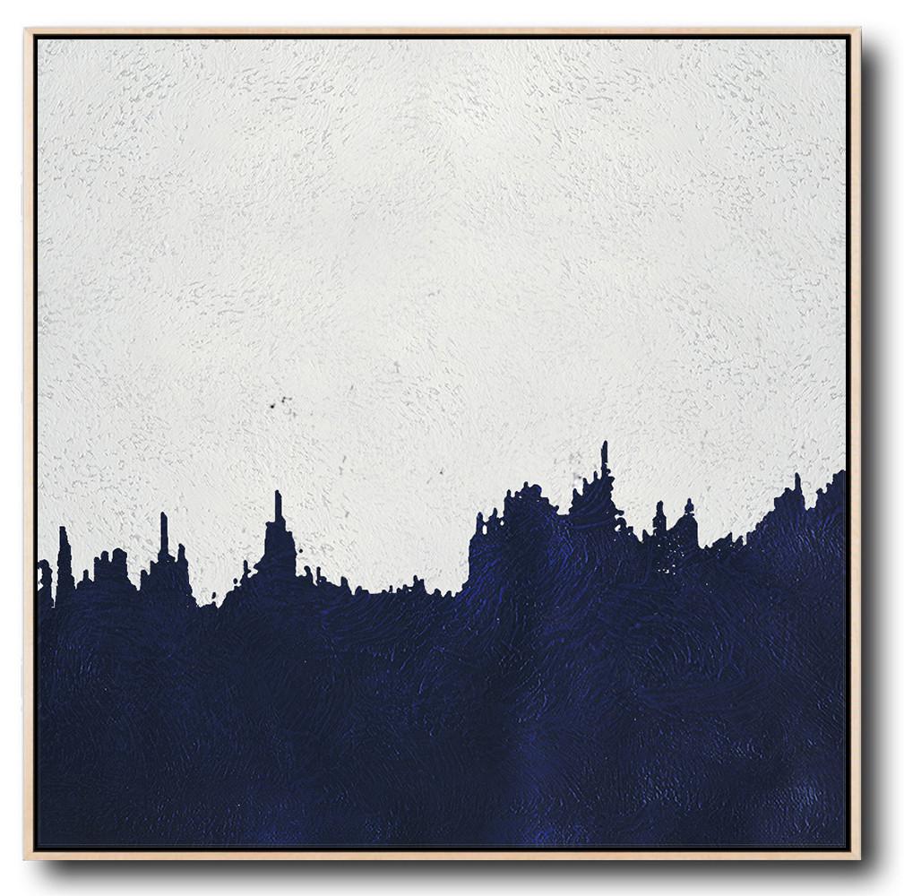 Large Modern Abstract Painting,Hand Painted Navy Minimalist Painting On Canvas,Hand Painted Aclylic Painting On Canvas